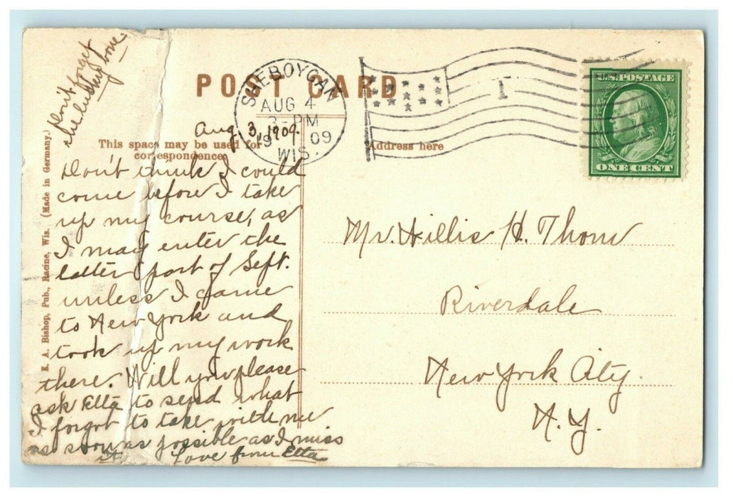 1909 St. Nicholas Hospital Sheboygan Wisconsin WI Posted Antique Postcard