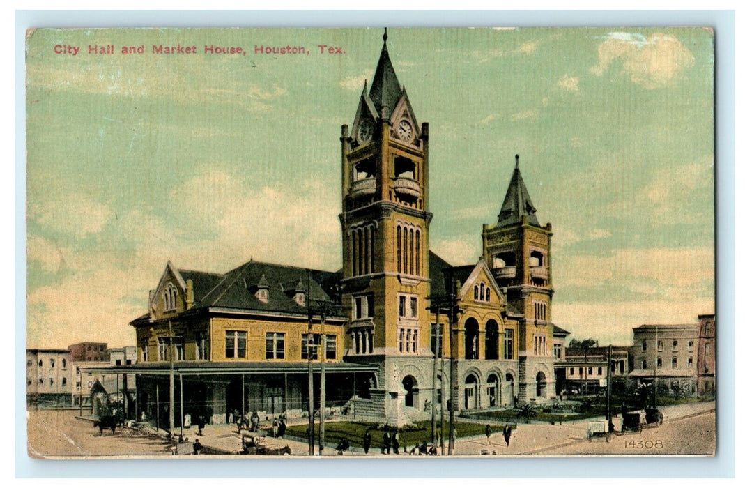 1911 City Hall and Market House Houston Texas TX Posted Antique Postcard