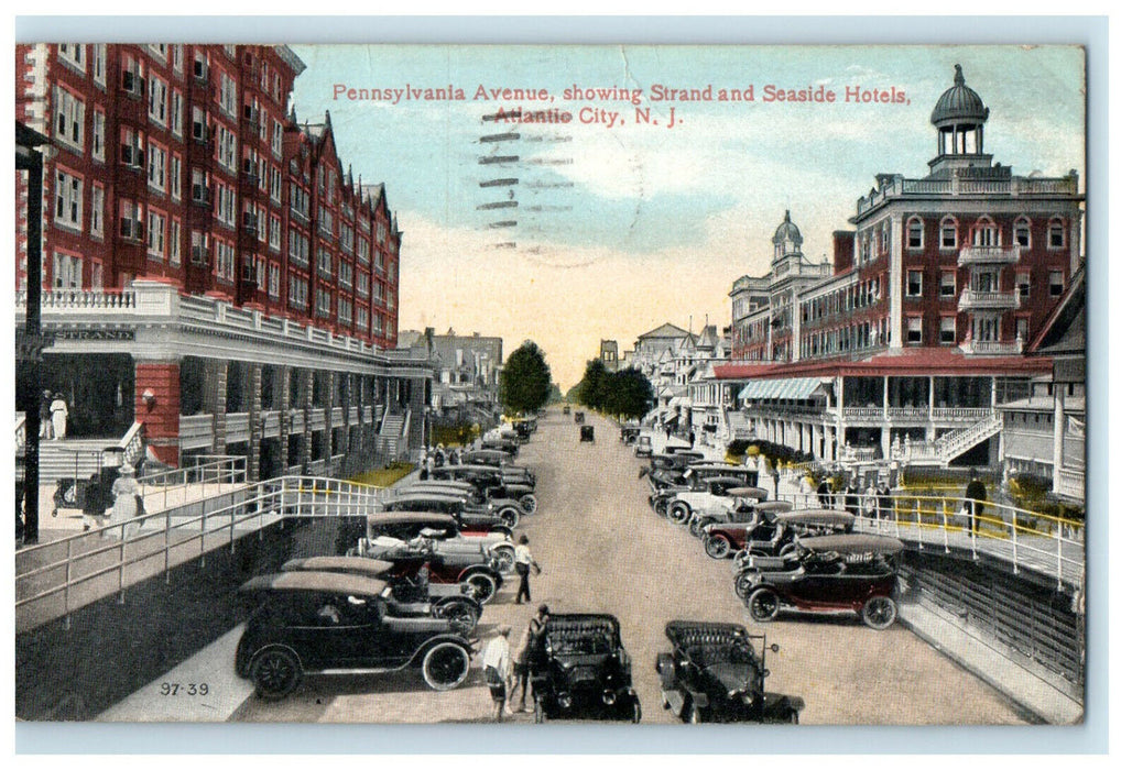 1918 Antique Cars and Hotels, Pennylvania Avenue New Jersey NJ Postcard