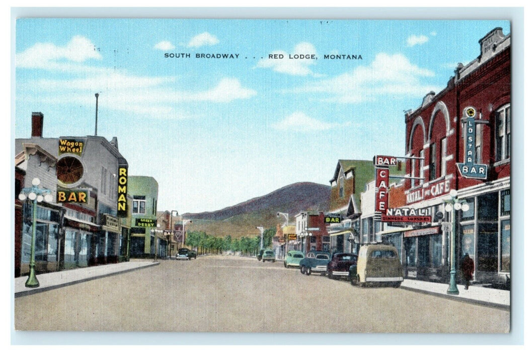 c1940's Red Lodge Montana South Broadway Posted Antique Postcard
