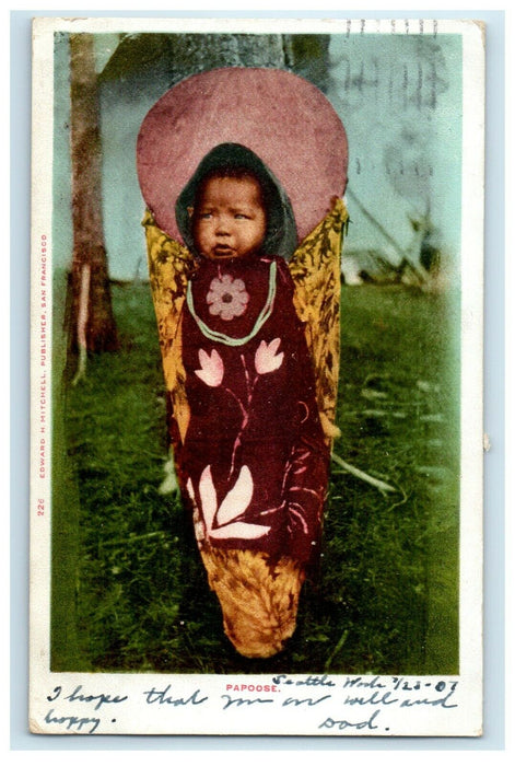 1907  Papoose Eskimo Alaska Baby Native American Seattle Washington WA Postcard