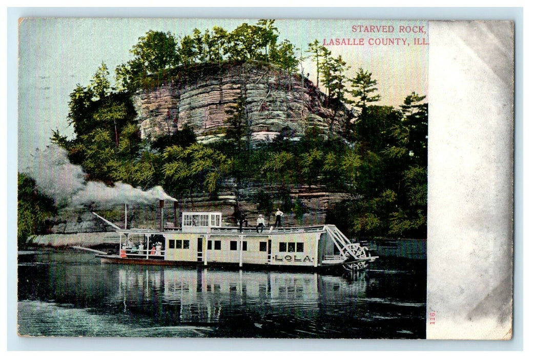 1908 Starved Rock Lola Steamboat Lasalle County Illinois IL Antique Postcard