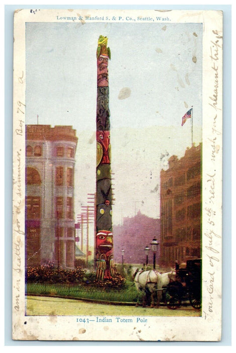 1907 Lowman & Hanford S. & P. Co. Indian Totem Pole Seattle WA Antique Postcard