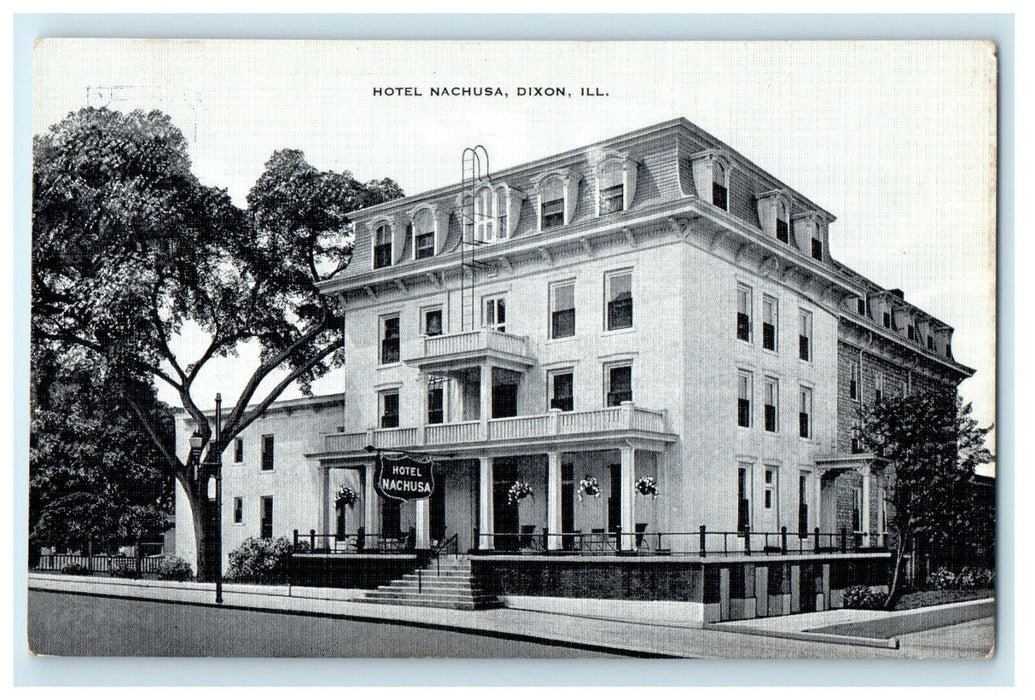 c1940's Hotel Nachusa Building Street View Dixon Illinois IL Vintage Postcard