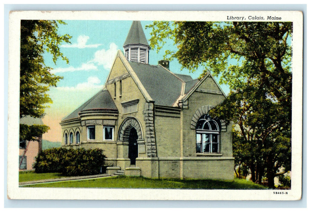 c1920 View of the Library Calais Maine ME Vintage Unposted Postcard