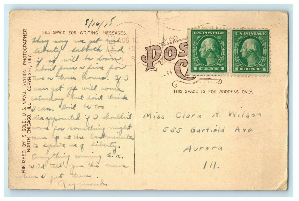1918 US Naval Station Great Lakes Illinois IL Sailing Boat Antique Postcard