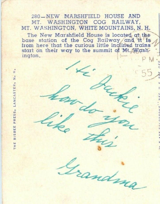 1955 New Marshfield House MT. Washington COG Railway White Mountains NH Postcard