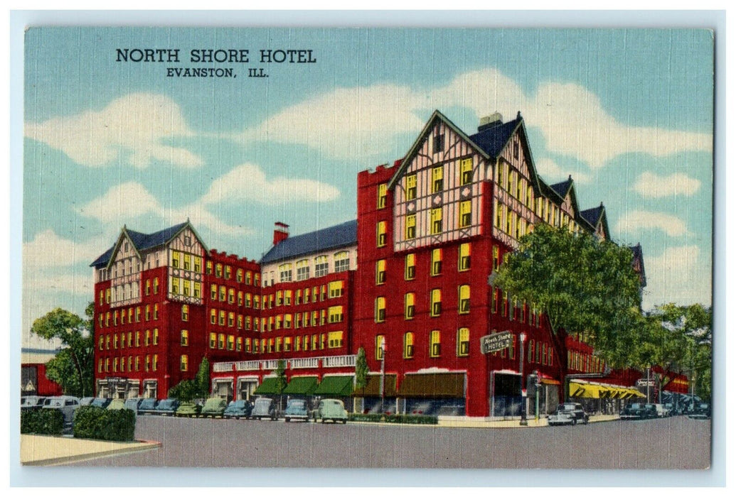 c1940's North Shore Hotel Building Street View Evanston Illinois IL Postcard