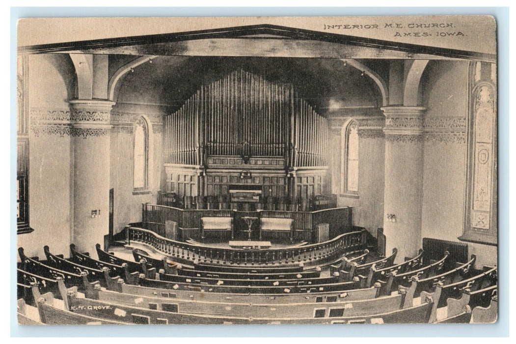 c1910 Interior Methodist Church Ames Iowa IA Unposted Antique Postcard