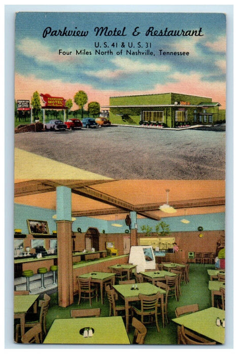 Parkview Motel & Restaurant Nashville Tennessee TN, Split View Postcard