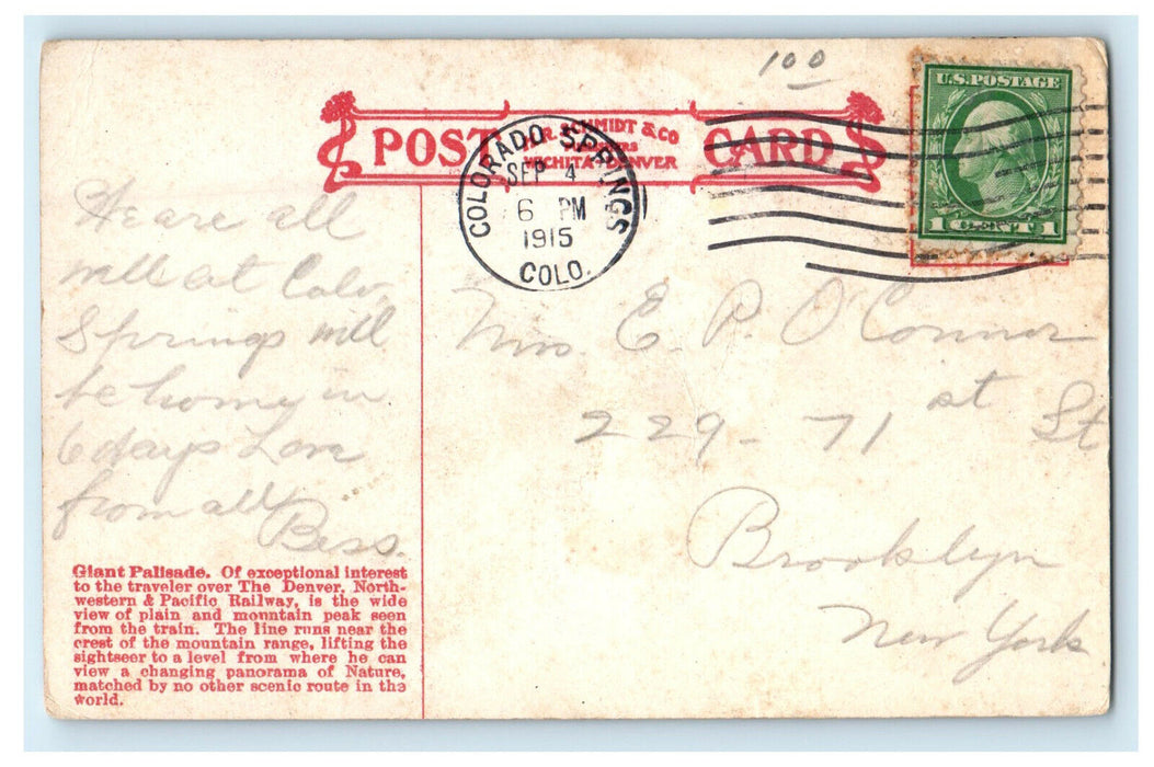 1915 "The Moffat Road" Giant Palisade Colorado CO Posted Antique Postcard
