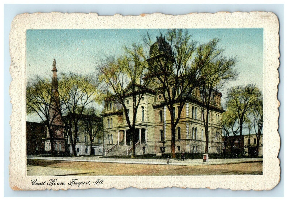 c1910's The View Of Court House Soldier Monument Freeport Illinois IL Postcard