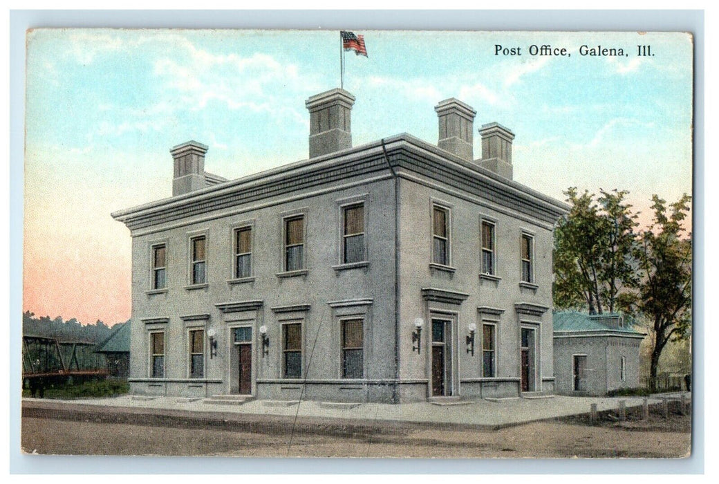 c1920's Post Office Building Street View Galena Illinois IL Vintage Postcard
