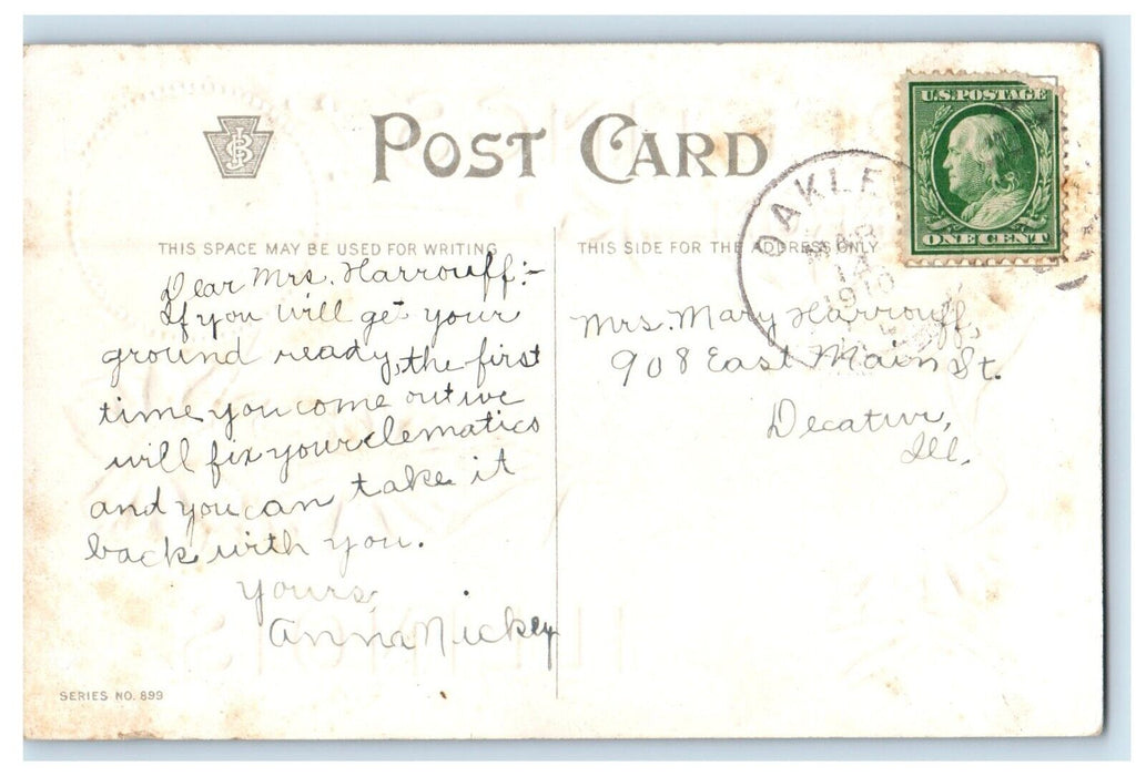 1910 Greetings From Oakley Illinois IL, Flowers Antique Postcard