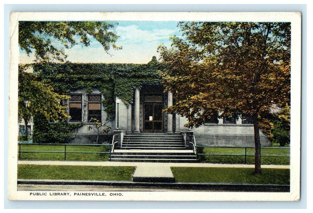 1924 View of Public Library, Painesville, Ohio OH Vintage Posted Postcard