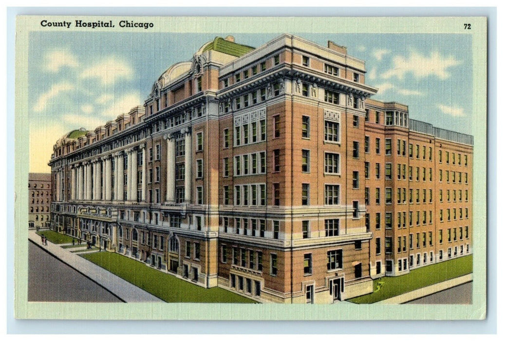 c1940's View Of County Hospital Building Chicago Illinois IL Vintage Postcard