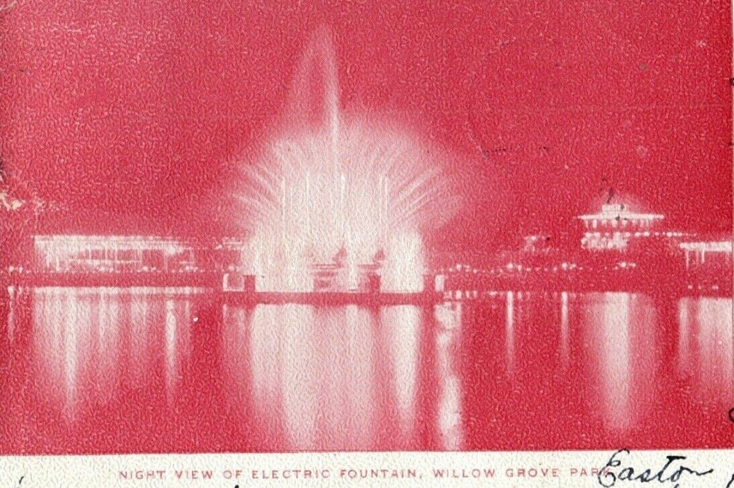 1902 Night View Electric Fountain Willow Grove Park PA Posted Antique Postcard
