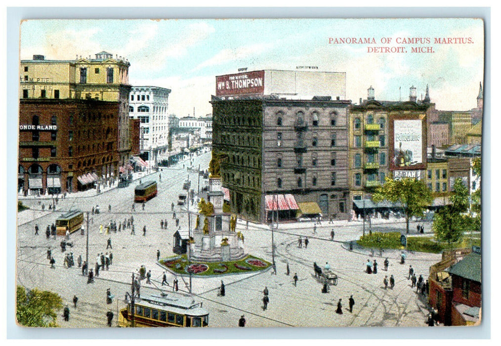 c1905s Panorama of Campus Martius Detroit Michigan MI Antique Postcard