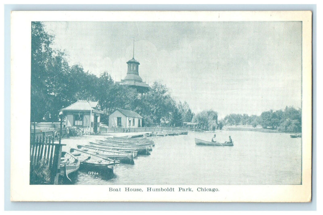 c1910's Boat House Humboldt Park Canoeing Chicago Illinois IL Antique Postcard