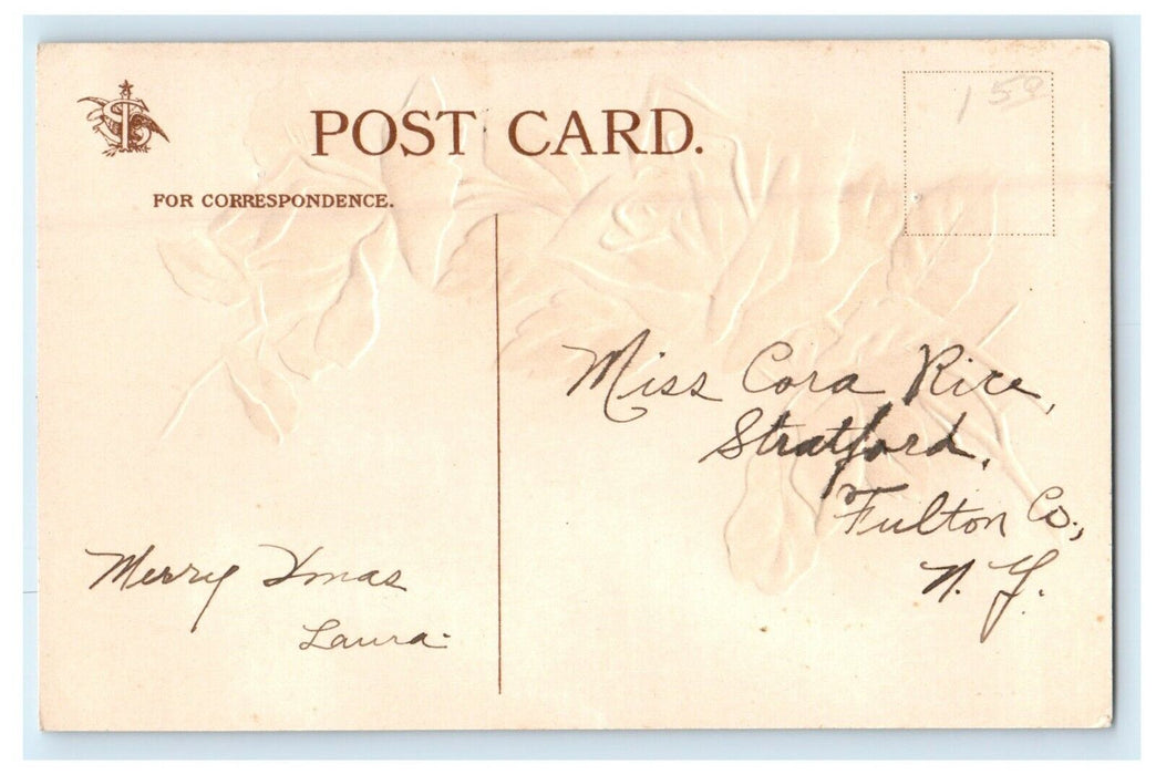 c1910 Greetings From Harvard Illinois IL Flowers Glitter Postcard