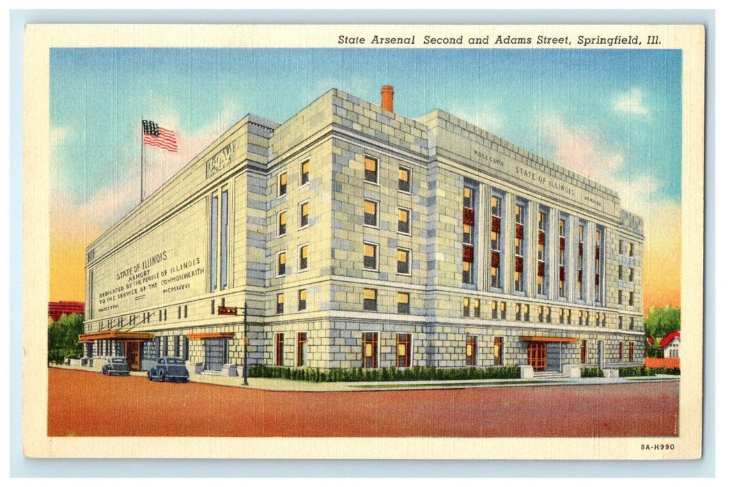 c1940's State Arsenal Second And Adams Street Springfield Illinois IL Postcard