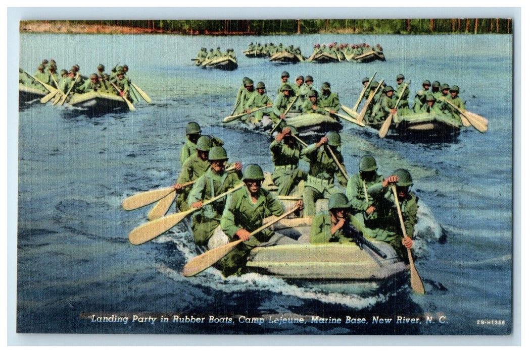 Landing Party Rubber Boats Marine Base New River North Carolina NC Postcard