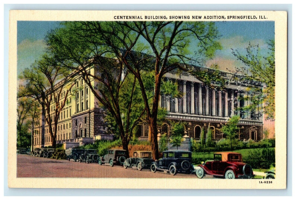 Centennial Building Cars Showing New Addition Springfield Illinois IL Postcard