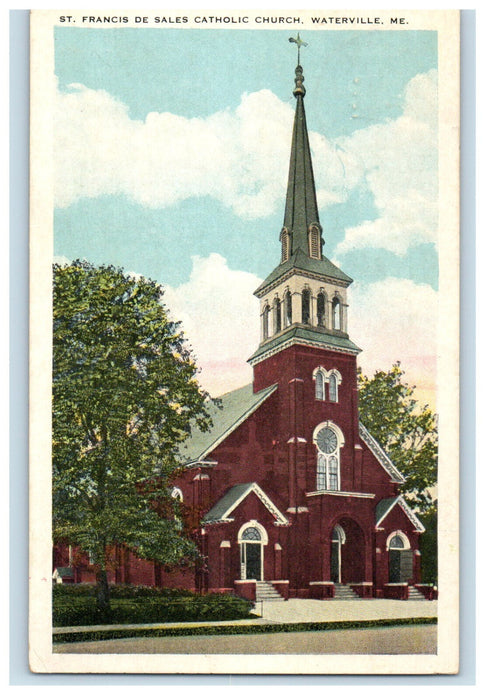 1939 St. Francis De Sales Catholic Church, Waterville Maine ME Postcard