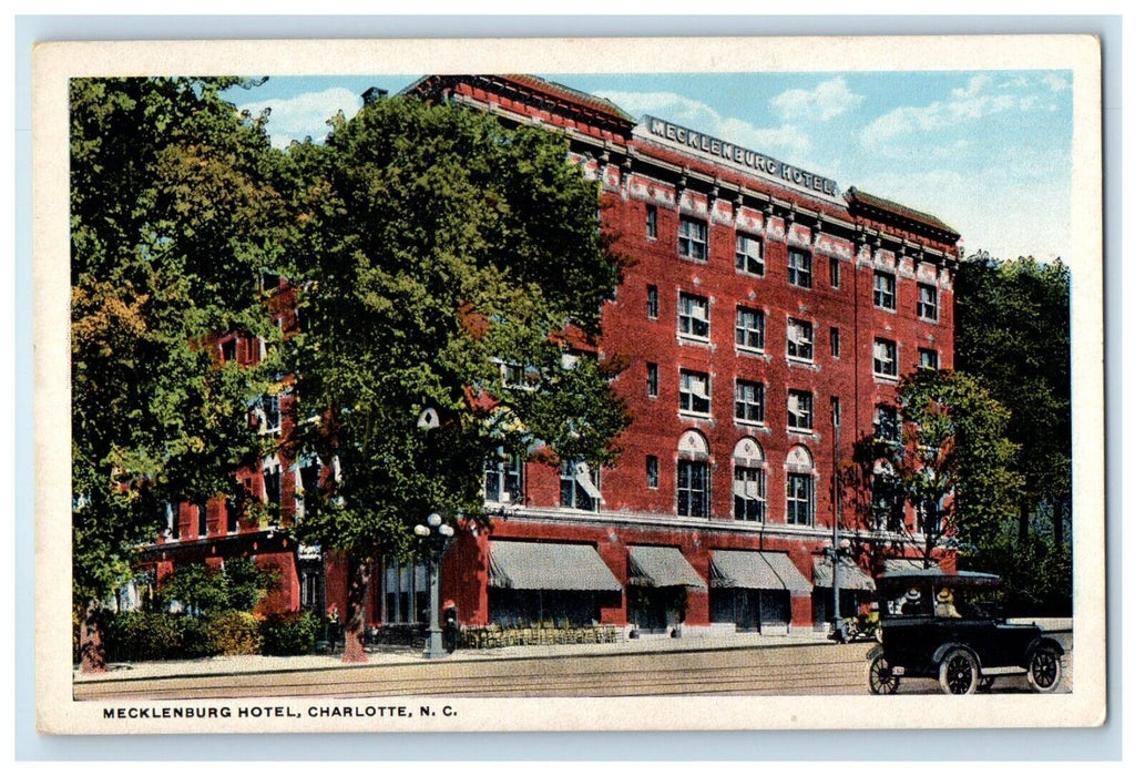 Mecklenburg Hotel Building Car Street View Charlotte North Carolina NC Postcard