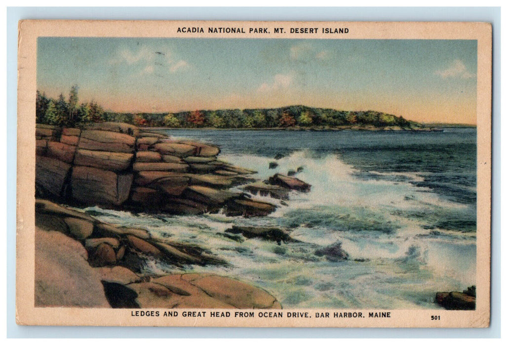 1938 Acadia National Park Mt. Desert Island Bar Harbor Maine ME Postcard