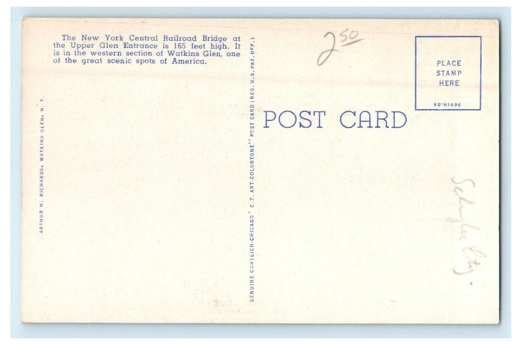 c1940's New York Central Railroad Bridge Jacob's Ladder Watkins Glen NY Postcard