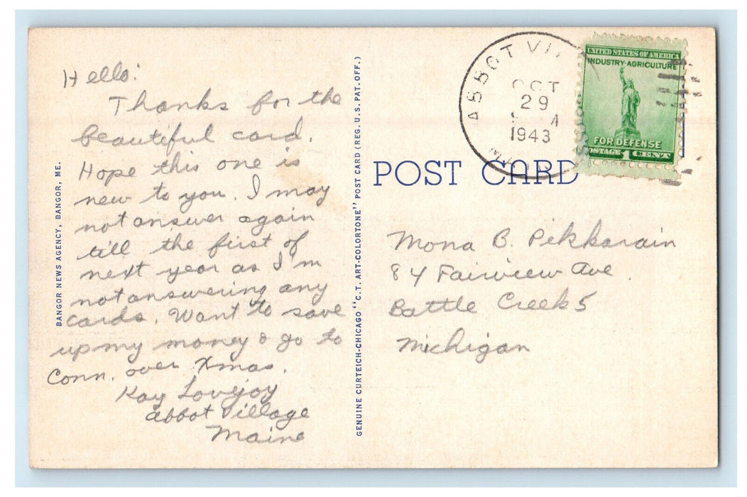 1943 Multiview Greetings from University of Maine, Abbot Village ME Postcard