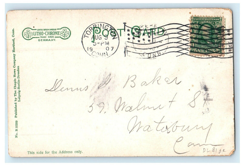 1907 High School Torrington Connecticut CT Posted Antique Postcard