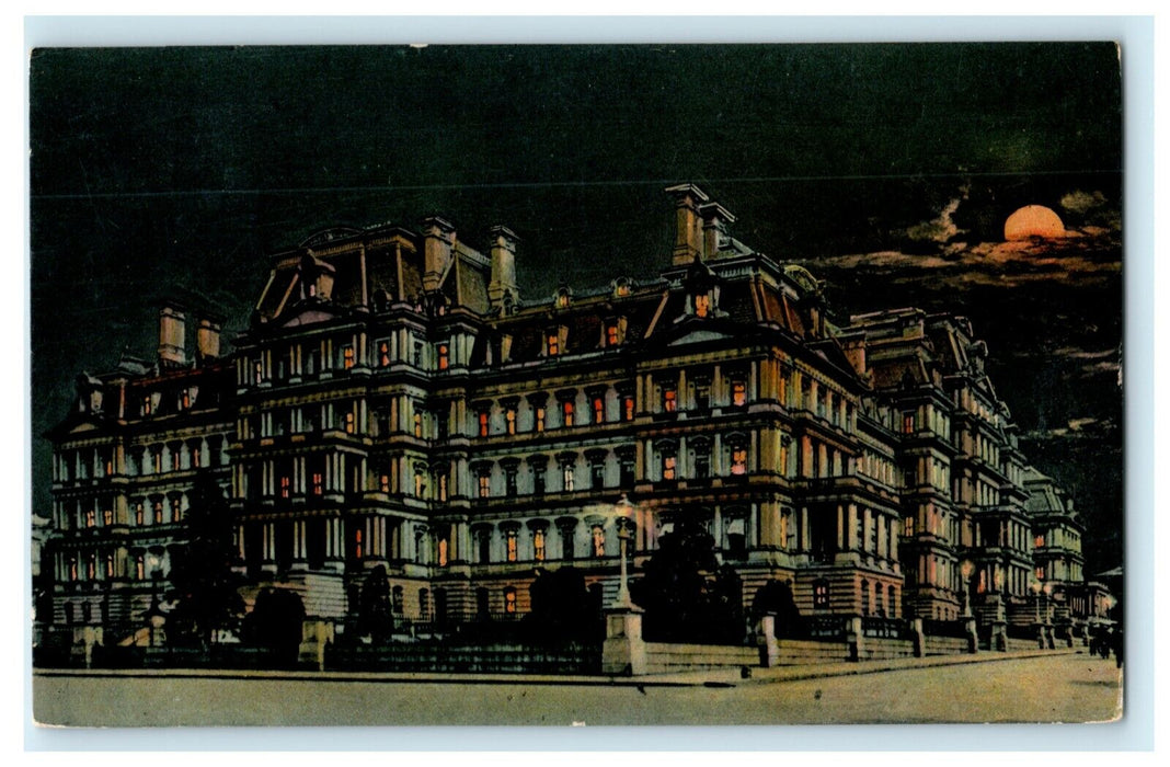 1911 State War Nave Building Moonlight Washington DC Posted Antique Postcard