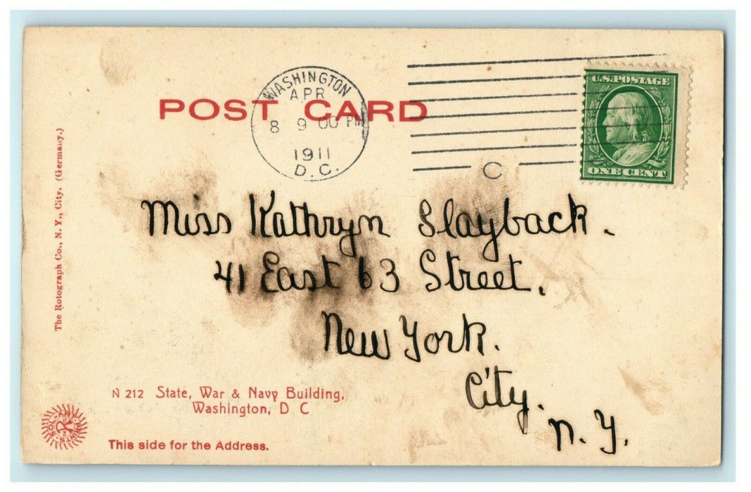 1911 State War Nave Building Moonlight Washington DC Posted Antique Postcard