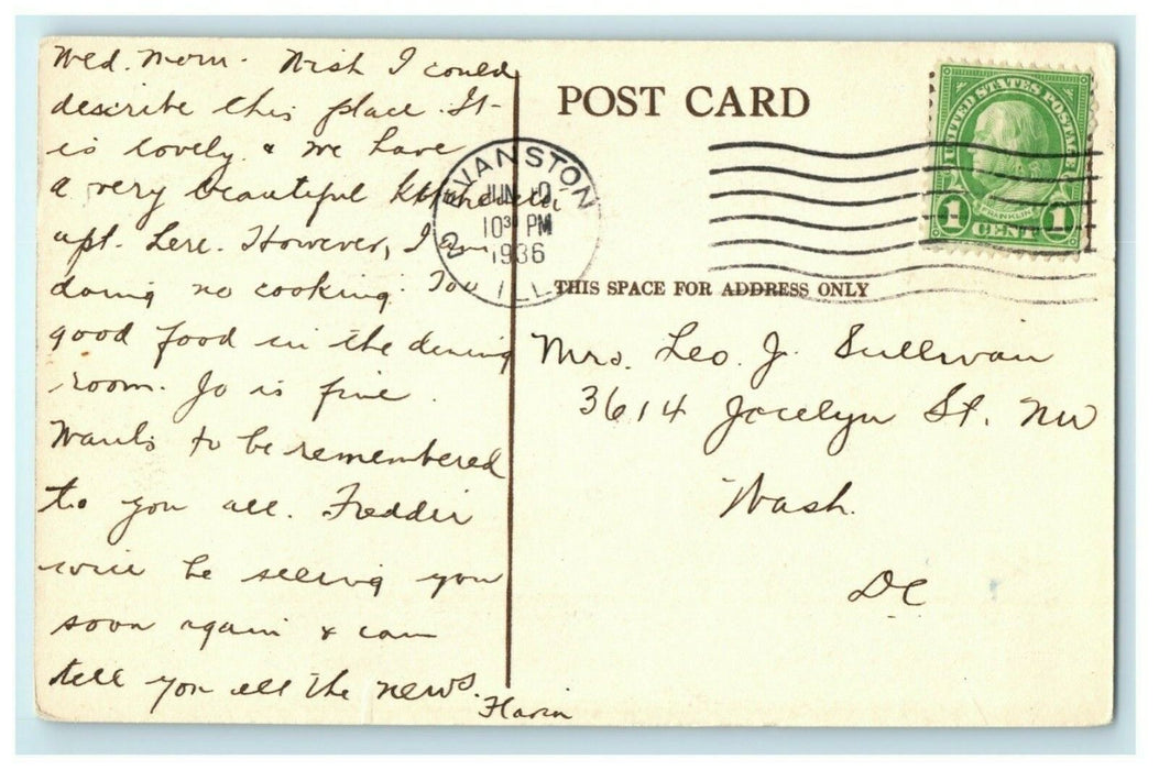 1936 The Homestead Hotel Evanston Illinois IL Posted Vintage Postcard