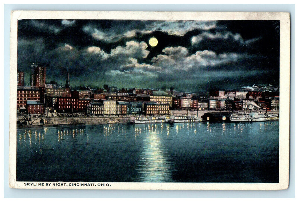 1915 Skyline By Night, Cincinnati Ohio OH Vintage Posted Postcard