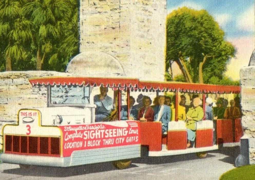 St. Augustine Transfer Co. Red Sightseeing Trailer Train Florida FL Postcard