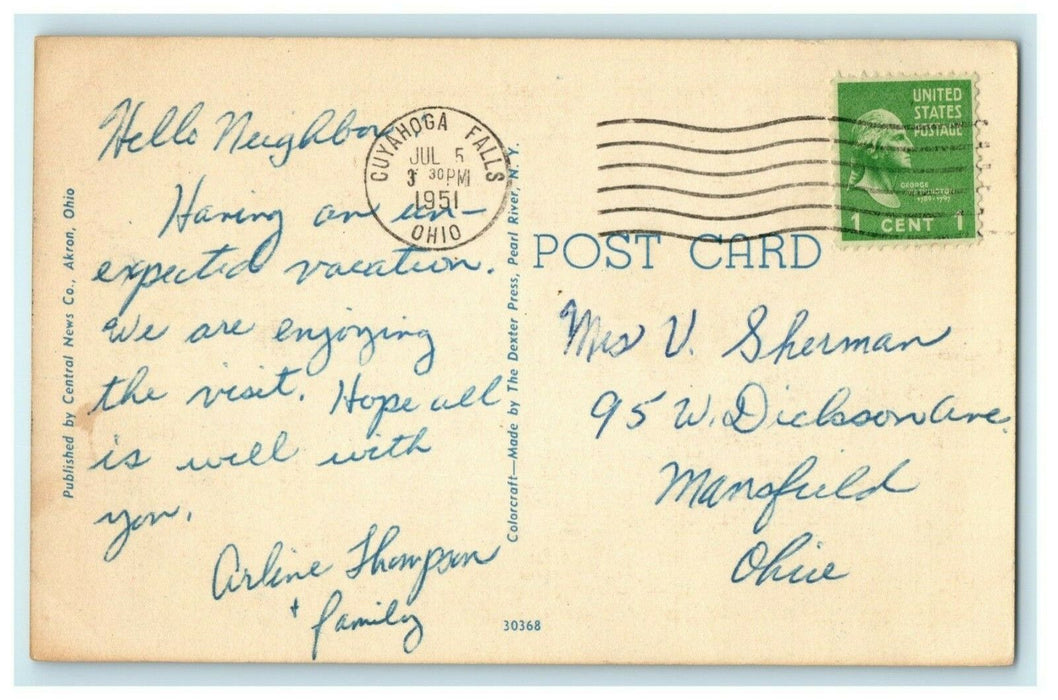 1951 Greetings From Cuyahoga Falls Ohio OH Posted Vintage Postcard