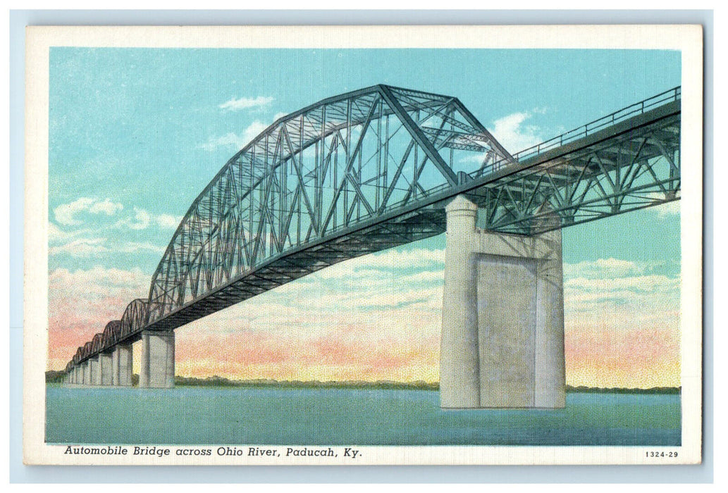 c1940s Automobile Bridge Across Ohio River Paducah Kentucky KY Postcard