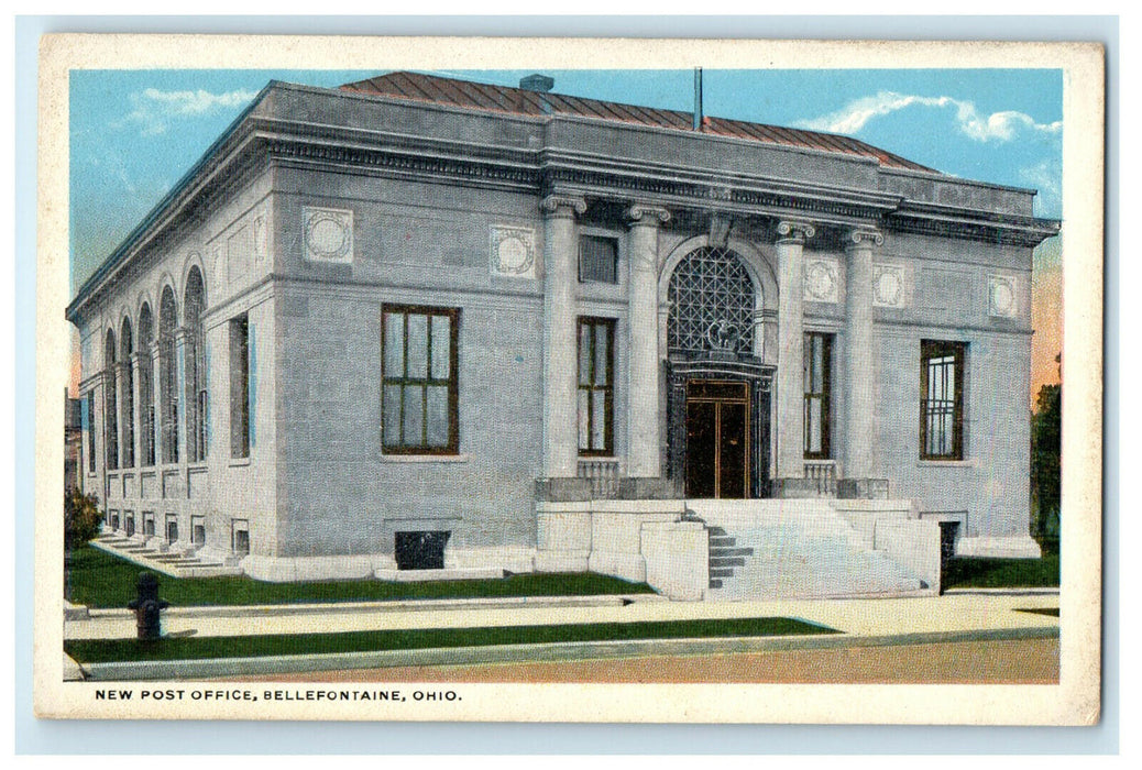 c1920s New Post Office, Bellefontaine Ohio OH Unposted Vintage Postcard