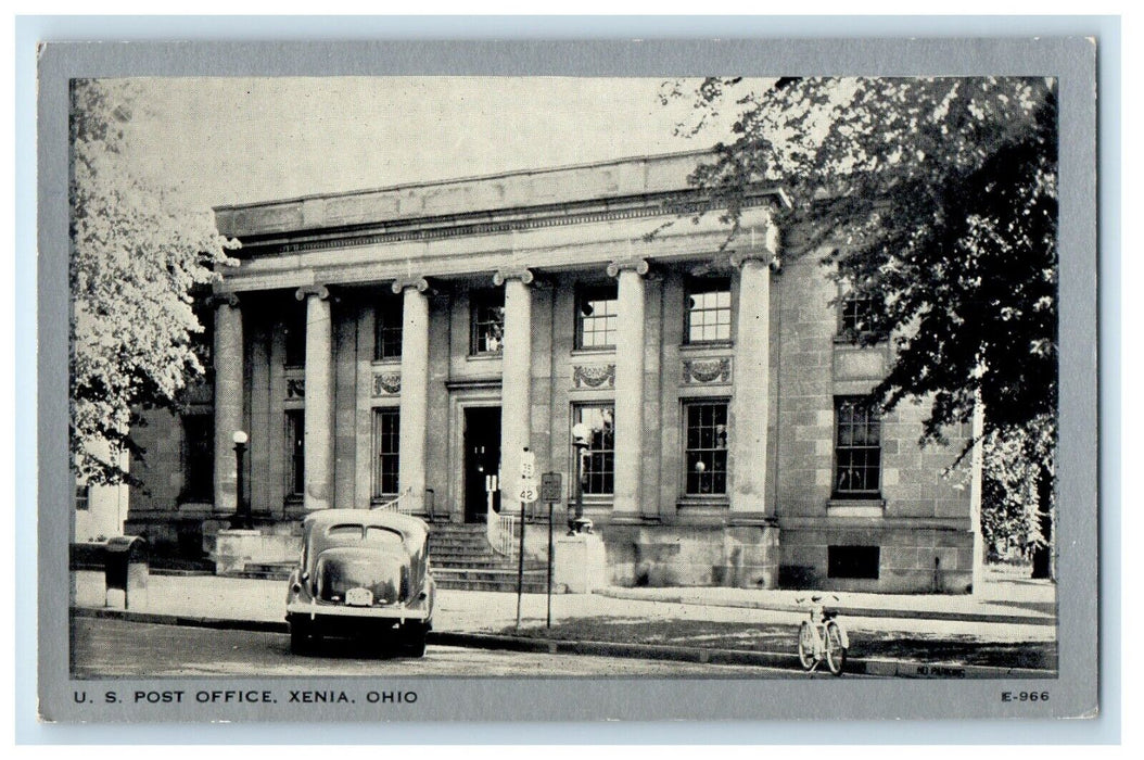 c1930's U.S. Post Office Building Car Front Xenia Ohio OH Vintage Postcard