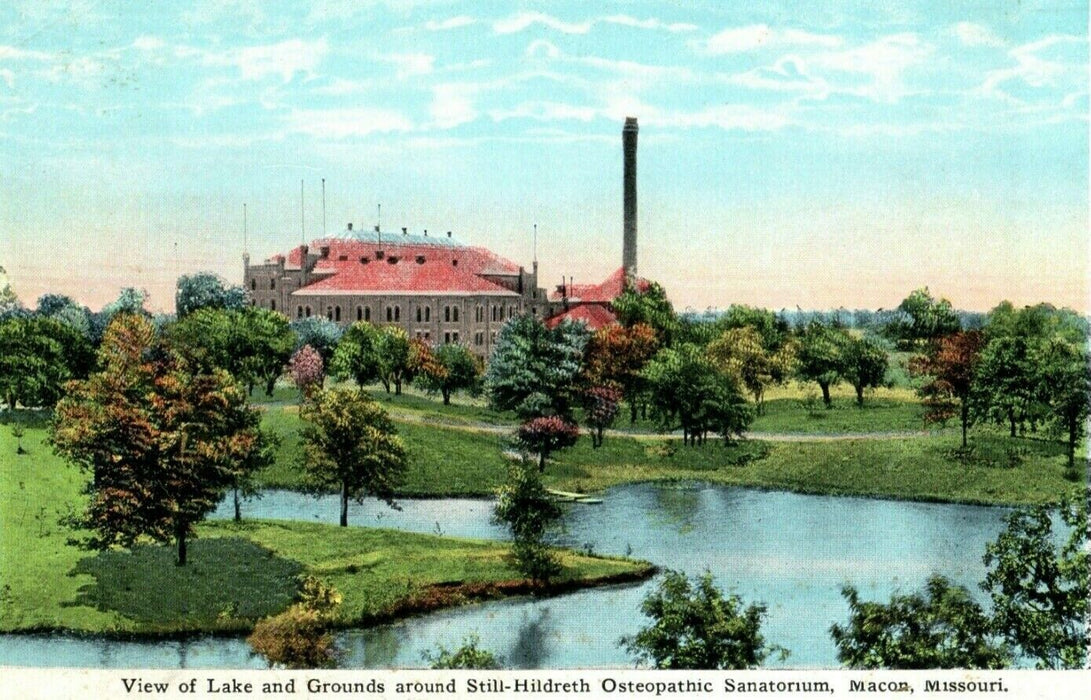 c1915 Lake Still-Hildreth Osteopathic Sanatorium Macon Missouri MO Postcard