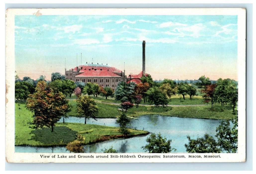 c1915 Lake Still-Hildreth Osteopathic Sanatorium Macon Missouri MO Postcard