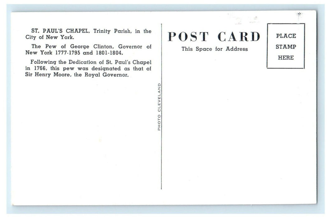 c1940's Saint Paul's Chapel Trinity Parish Interior New York City NY Postcard