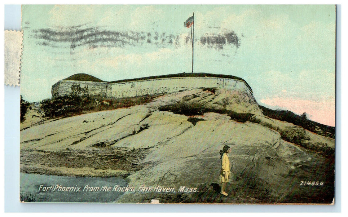 1911 Fort Phoenix from the Rocks, FairHaven Massachusetts MA Postcard