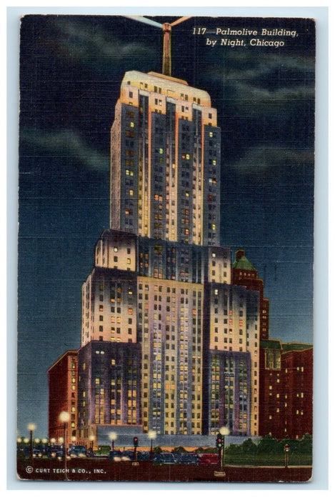 1943 Palmolive Building By Night Chicago Illinois IL Posted  Vintage Postcard