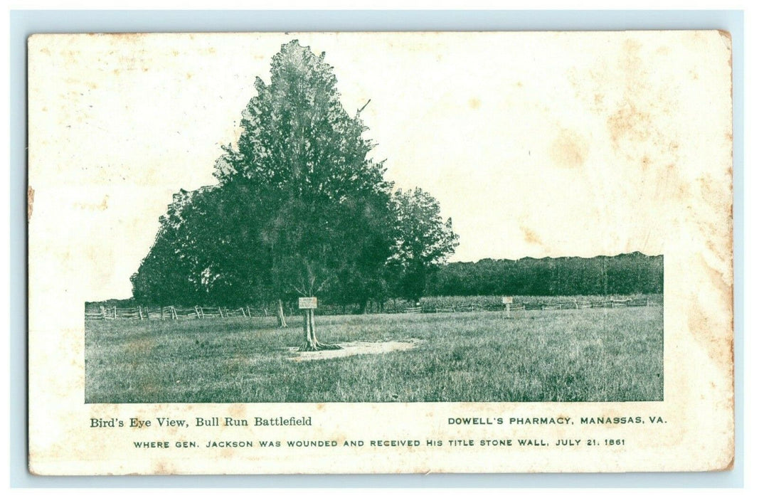 1913 Bull Run Battlefield Manassas Virginia VA General Jackson Antique Postcard