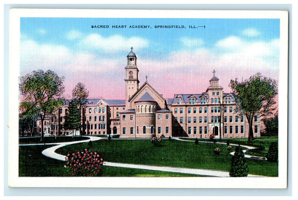 View Of Sacred Heart Academy Building Springfield Illinois IL Vintage Postcard