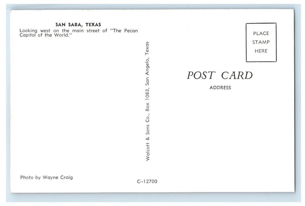c1960s Looking West on the Main Street, San Saba Texas TX Postcard